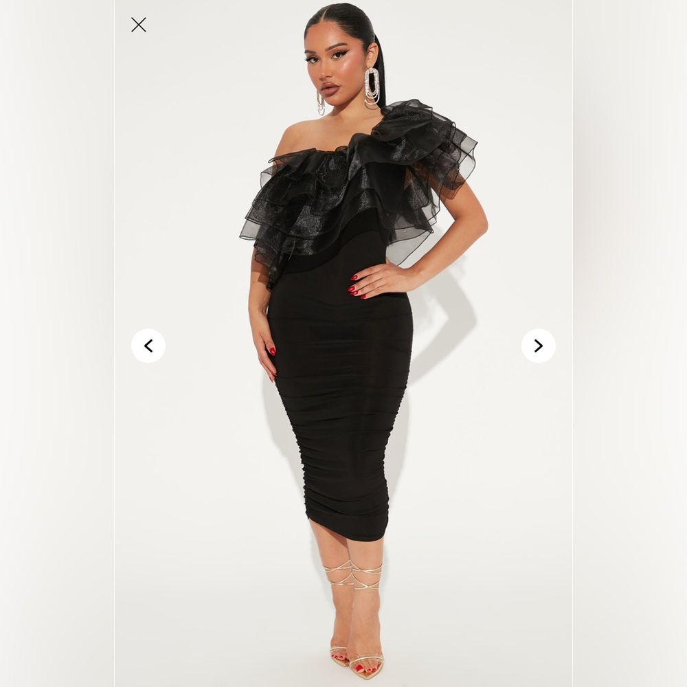 Black Love you more Fashion Nova Black Asymmetrical Ruffled Bodycon Dress